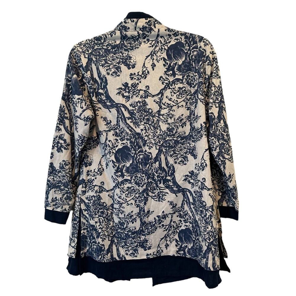 SOFT SURROUNDINGS COTTON/LINEN BLEND MANDARIN COLLAR KIMONO TUNIC NAVY Medium - Picture 4 of 10